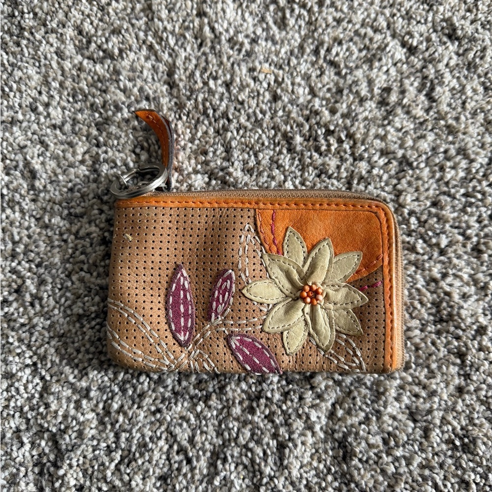 Fossil Tan and Orange Floral Wallet with Keychain